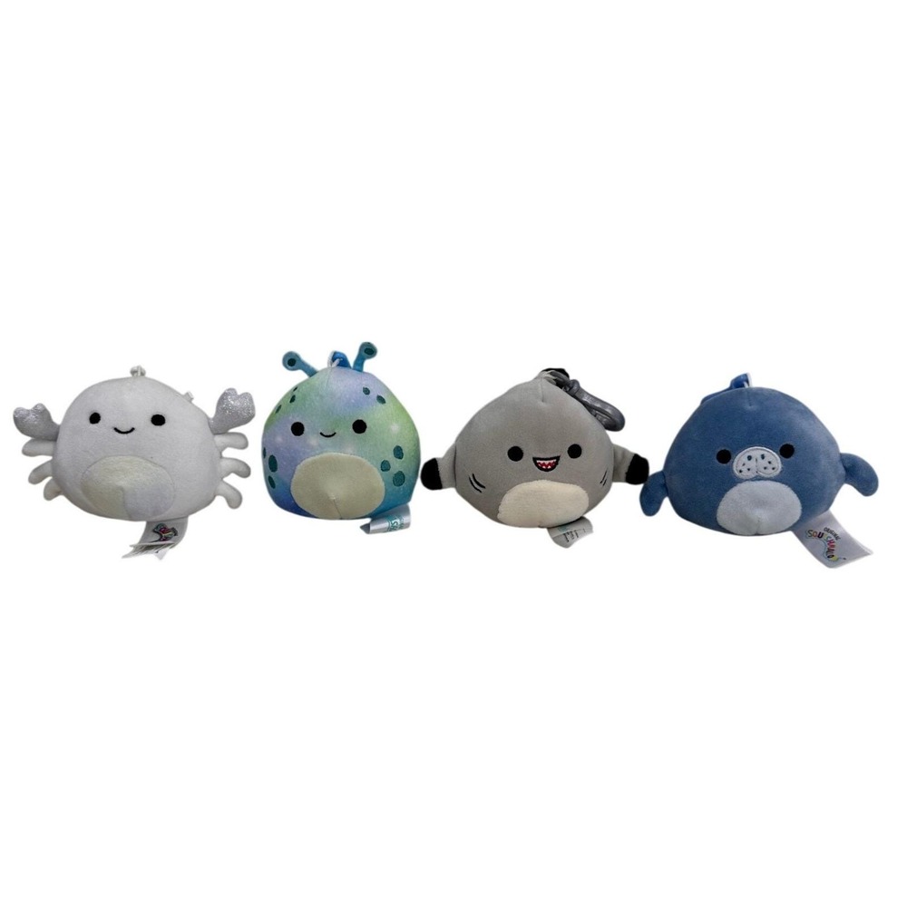 Squishmallows Plush Clip On Lot 4 Matt Manatee Gordon Shark Crab Sea Slug 3.5 in